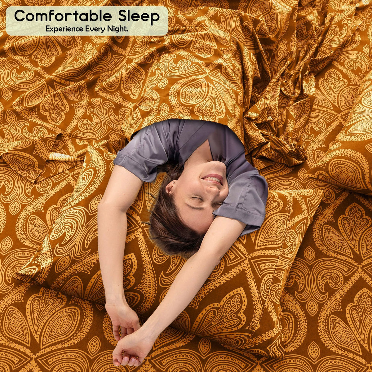 Bed Sheet Set Paisley Brushed Polyester in 4- or 6-Piece Sizing with 16-Inch Pocket and Wash Instructions