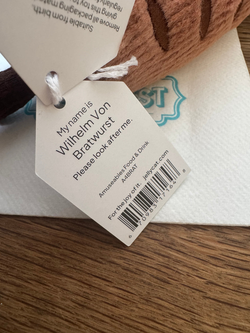 Jellycat Amuseables Wilhelm Von Bratwurst + Pin + Sticker | Jellyfest Berlin Exclusive