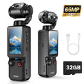 W&O 4K- and 66MP-Labeled Action Camera with 180-Degree Rotating Lens, 32GB Card and Black or White Body