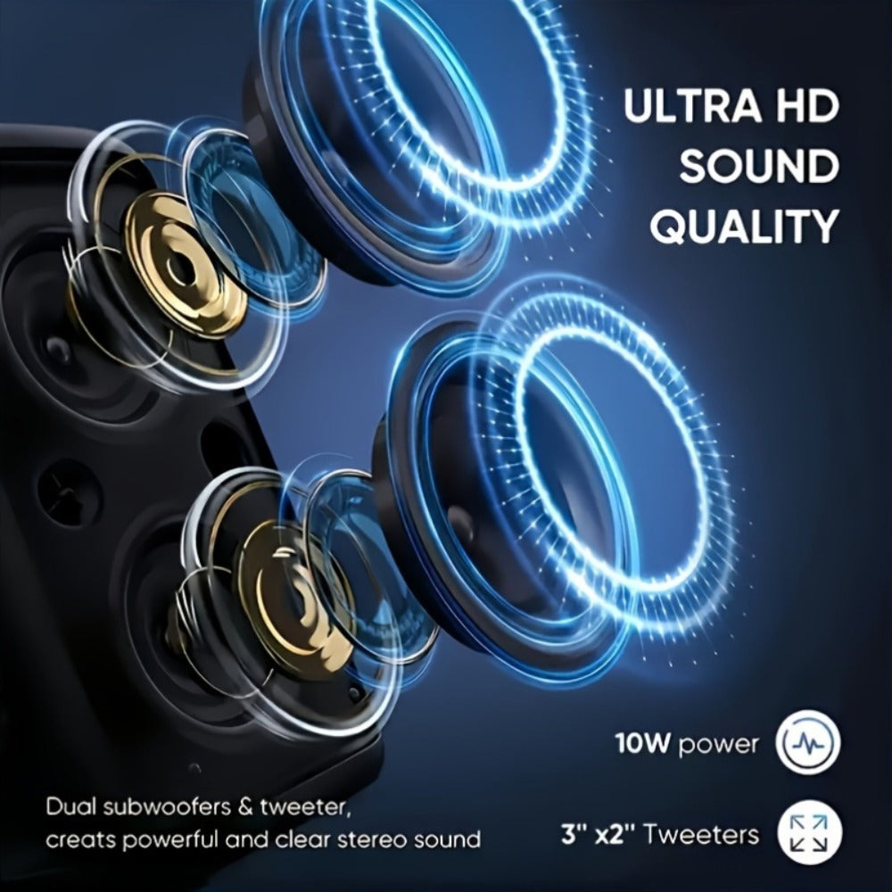 Portable PA Speaker Twin-Ring RGB Wireless Unit with TWS, Tablet Holder and Wired Microphone