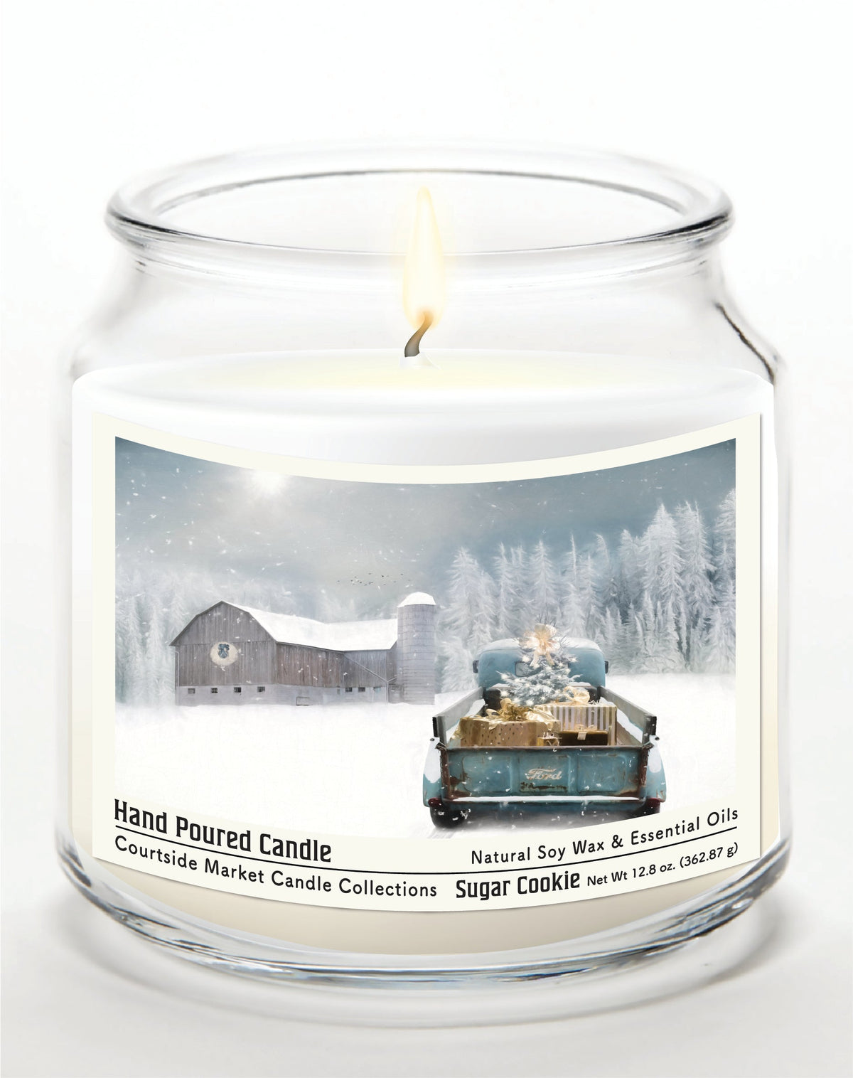 Christmas Pick up with Bar 12.8 Oz Candle Glass Jar with Brushed Silver Metal Lid