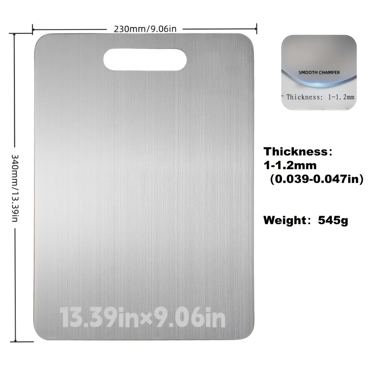 13.39 x 9.06-Inch 304 Stainless-Steel-Labeled Cutting Board with Handle in One- or Two-Piece Packs