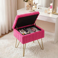 Faux Fur Storage Ottoman Stool, Furry Vanity Seat with Storage, 4 Metal Legs & Feet, Cute Modern Multi-Function Chair for Bedroom