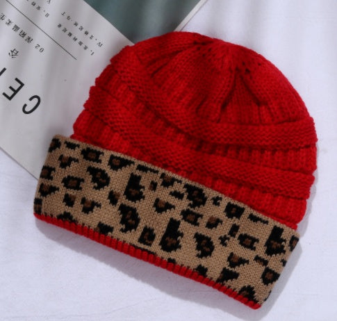Trieber Strickmütze mit Leopardenmuster und Umschlag – Polyacryl, Einheitsgröße, 9 Farben