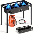 Outdoor Propane Burner Stove Cast Iron 1 or 3 Burner, 225000 BTU High-Pressure Cooker with Adjustable Heat
