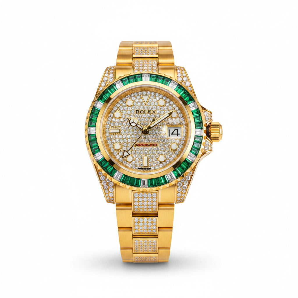 Rolex GMT-Master II Iced Out — Yellow Gold, Emerald & Diamond