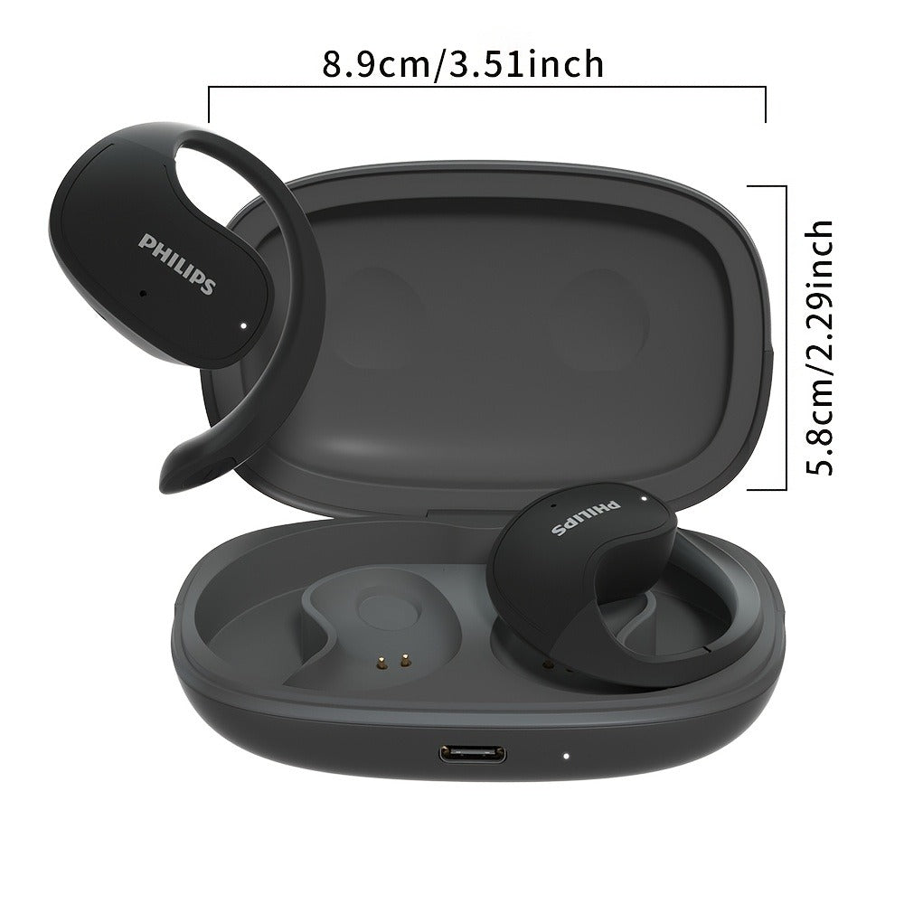 Wireless Earbuds Philips Black Stereo with Touch Volume, Noise-Cancelling Mic and Type-C Case