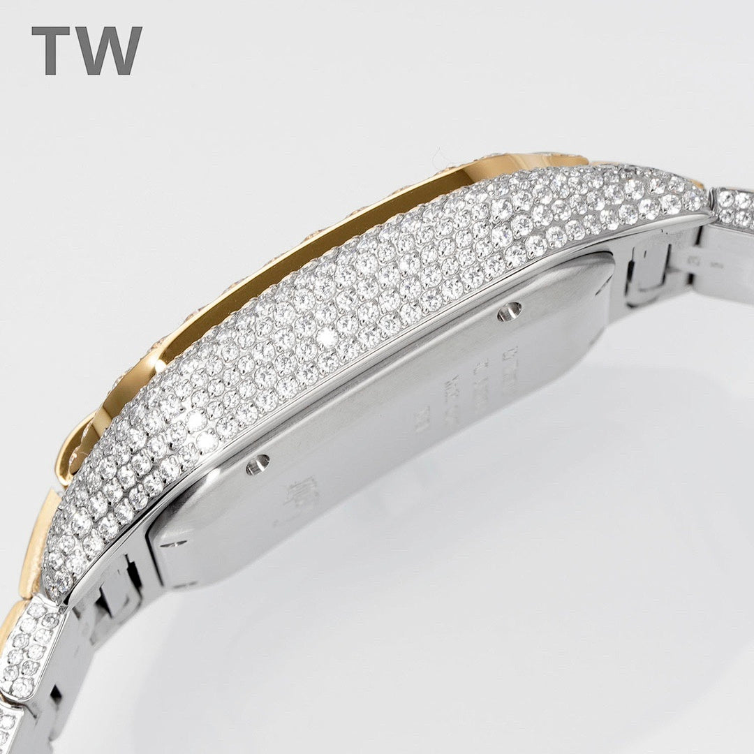 Cartier Santos Iced Out – Two-Tone Diamond Pavé Case & Bracelet Arabic Numeral Diamond Dial Date