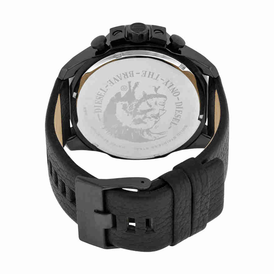 Diesel DZ4323 Mega Chief Chronograph Herrenuhr – Schwarzes Zifferblatt & schwarzes Lederarmband