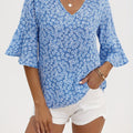 Cecily | Ditsy Floral Ruffle-Sleeve Blouse