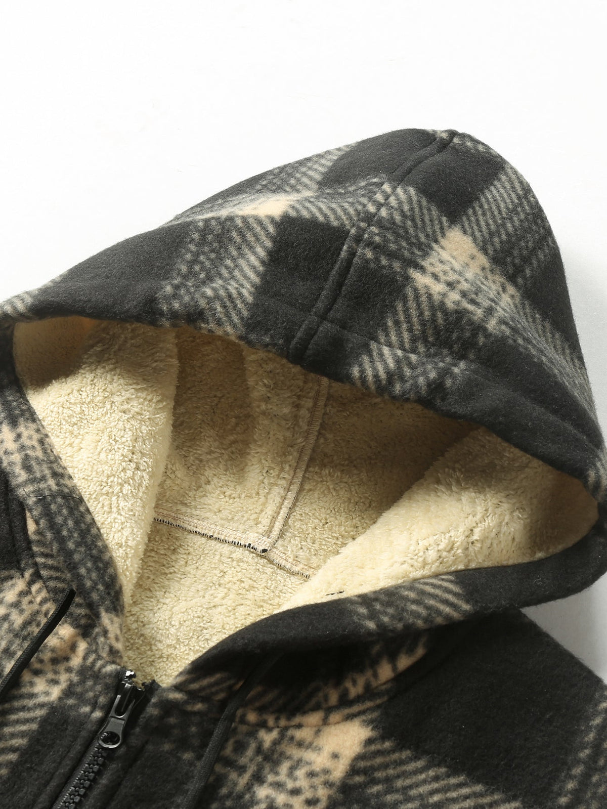 Teddy Lined Flannel Zip Hooded Coat