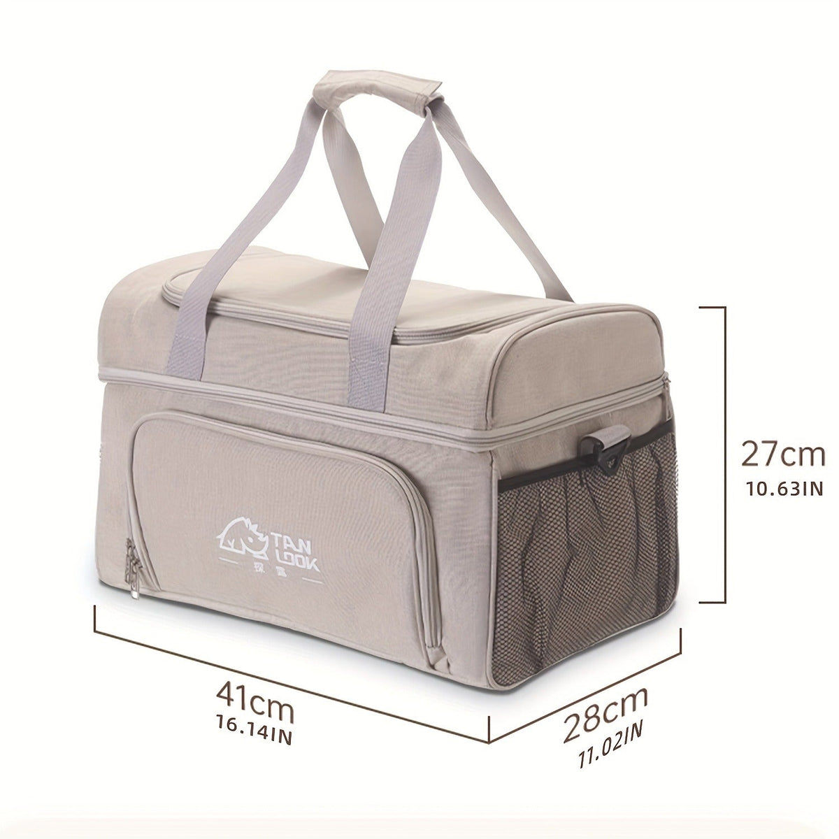 Insulated Picnic Basket Foldable Wicker with Cooler Box – Large Capacity Thermal Lunch Carrier Bag for Outdoor Camping, Beach & Picnics, Portable Wicker Cooler Basket, Khaki