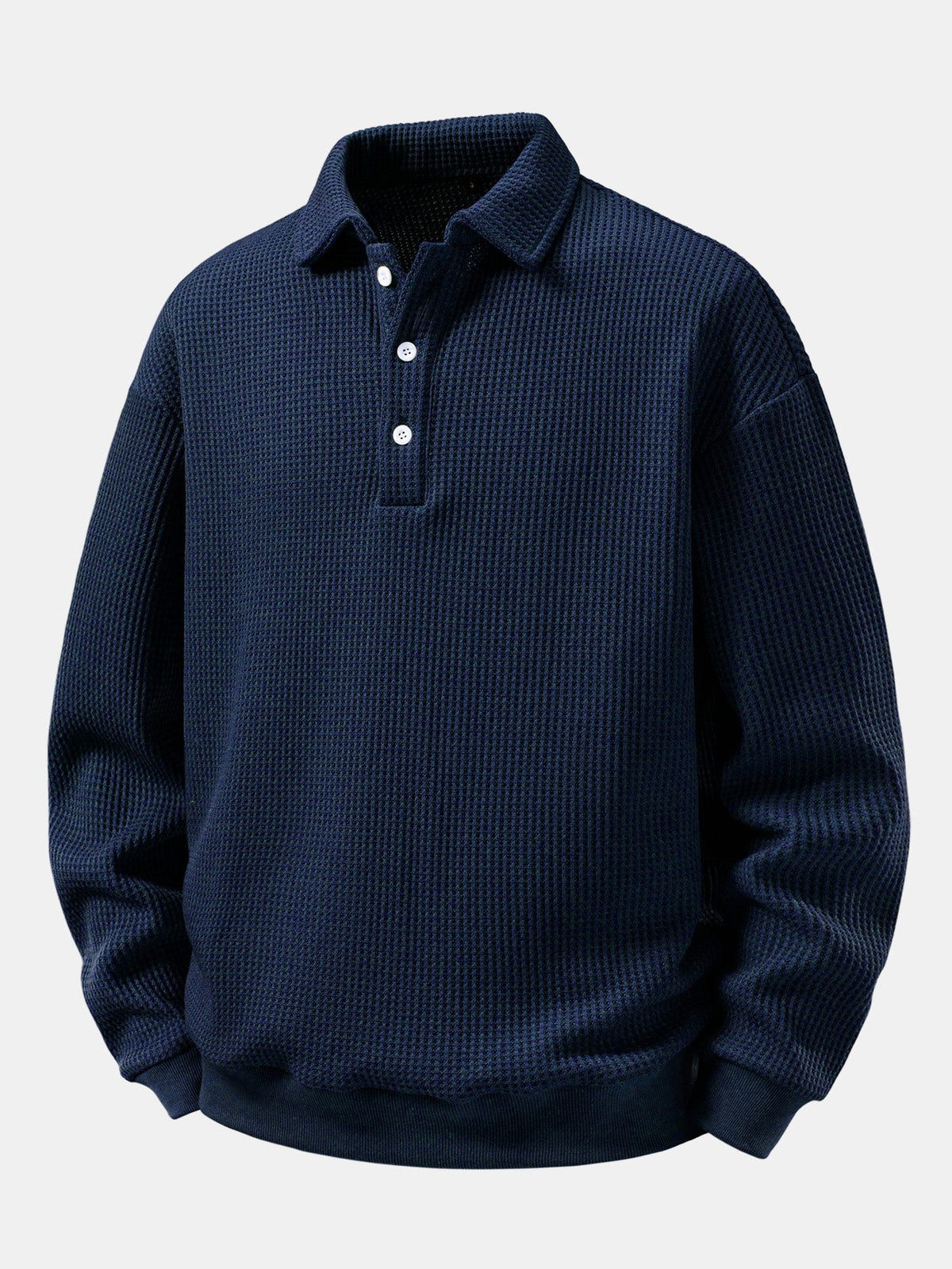 Relaxed Fit Waffle Polo Collar Sweatshirt