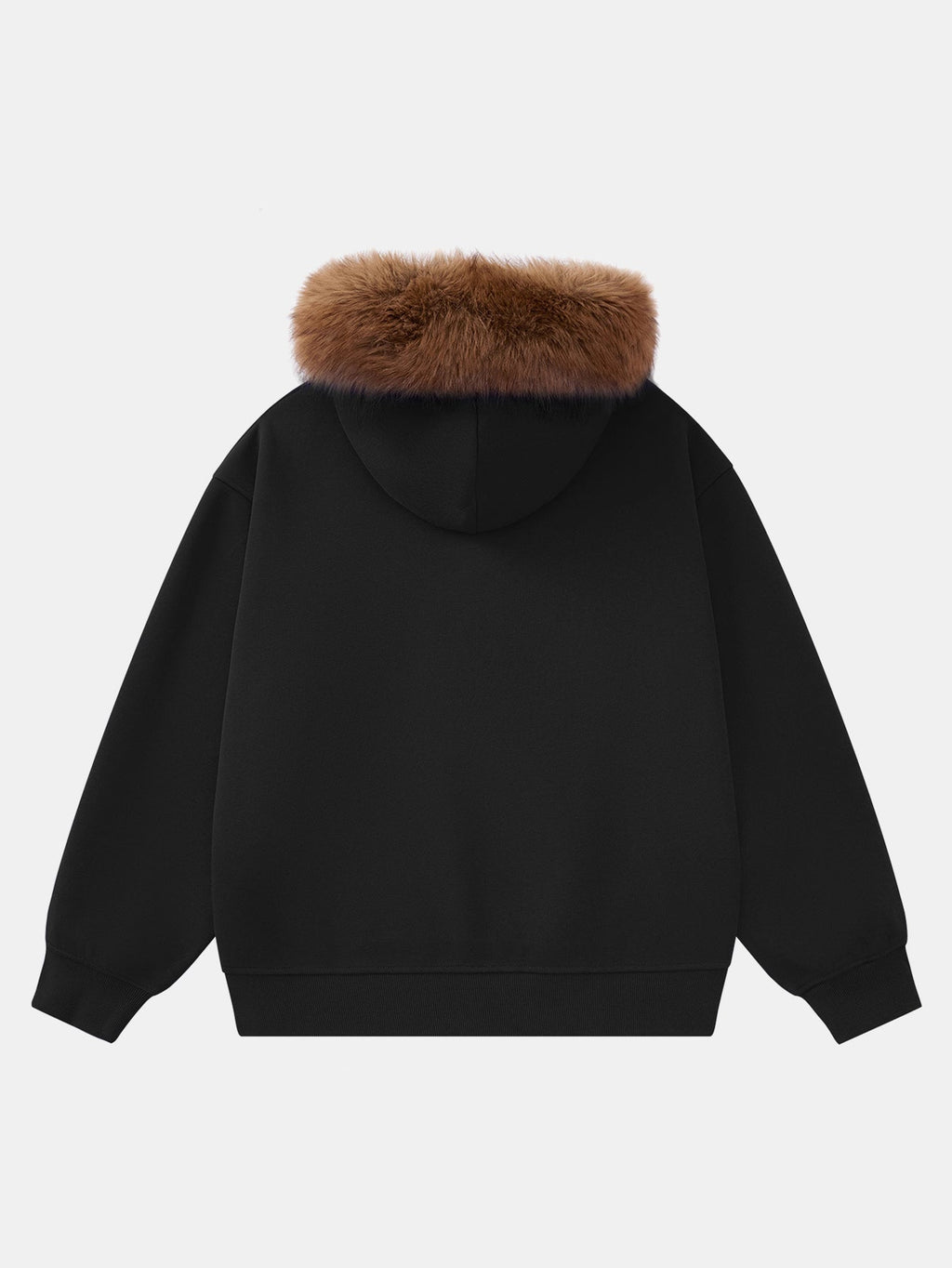 Letter R Print Faux Fur Trim Hoodie