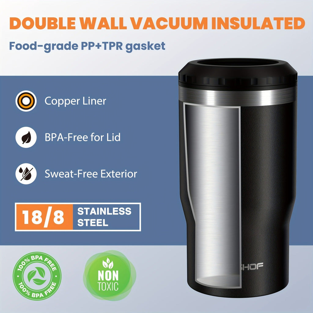 Can Cooler Insulated Stainless Steel 4-in-1 for 12 oz Standard Slim Can & Beer Bottle – Double Wall Sweat-Proof Beer Koozie for Camping Beach Tailgate BBQ Outdoor Party