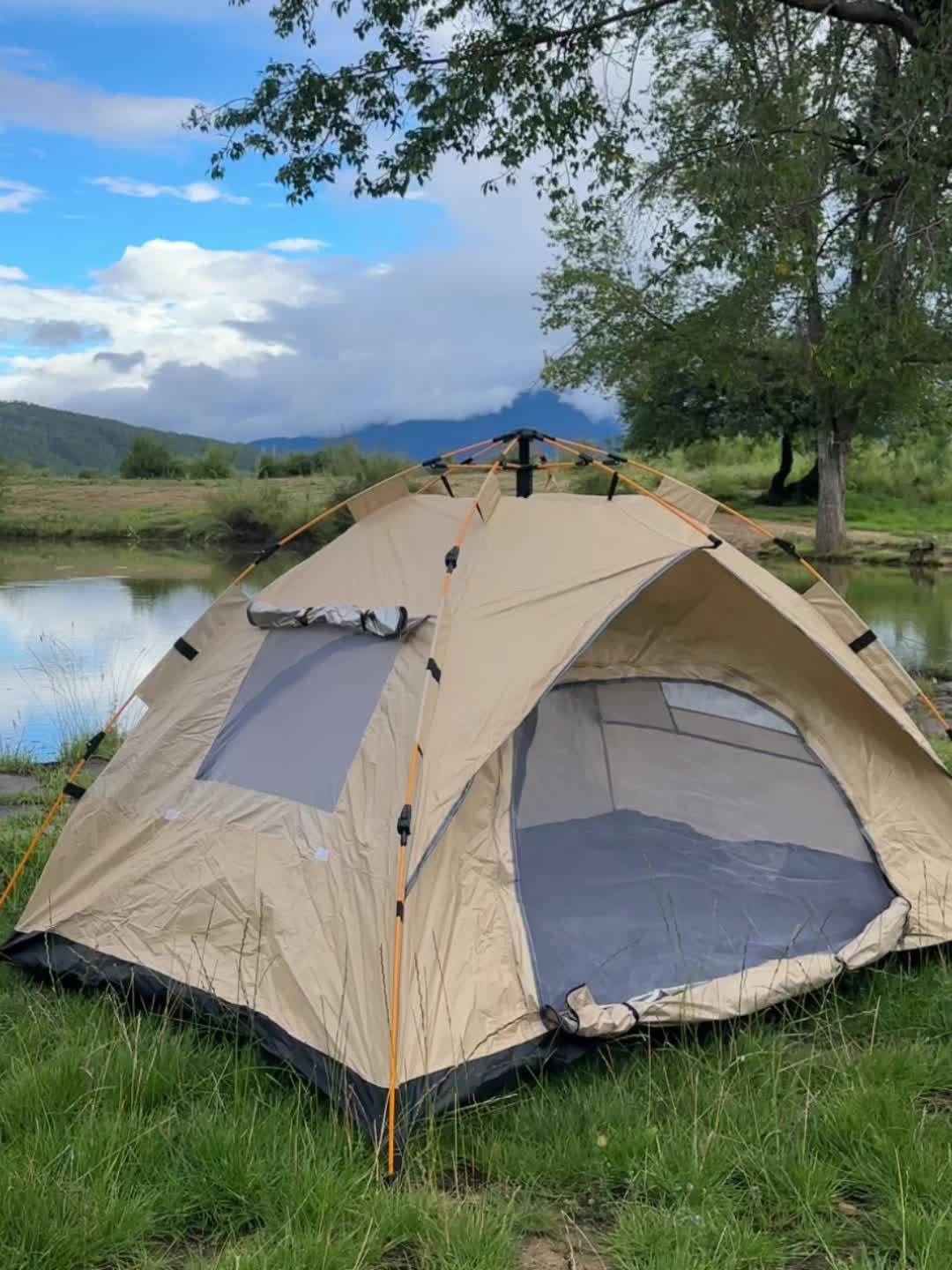 Camping Tent, One-to-Three or Three-to-Four-Person Pop-Up Outdoor Shelter with Dual Doors for Camp Setup
