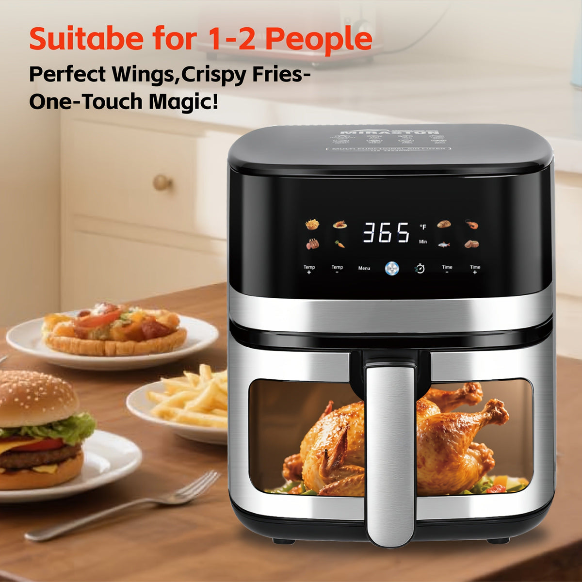 5.8Qt Air Fryer with Touchscreen Control Panel, Viewing Window, Eight Presets and 20 Paper Liners