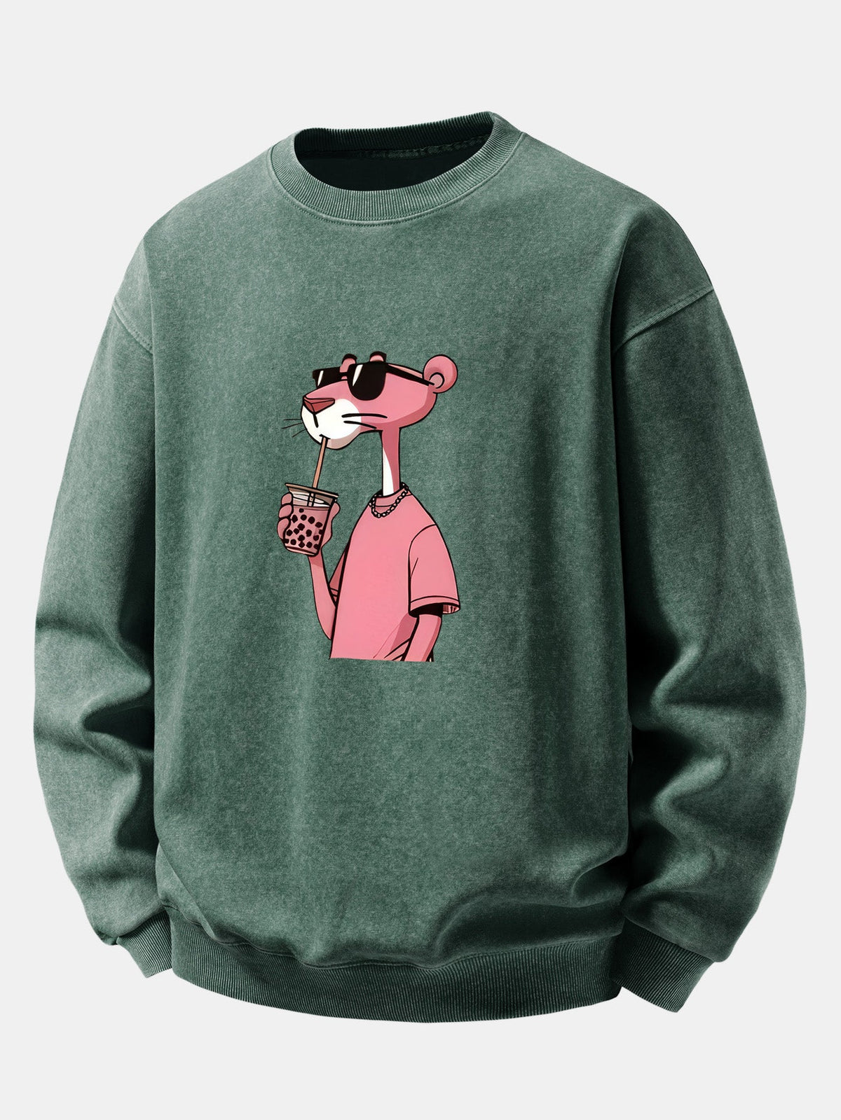 Relaxed Fit Pink Panther Print Washed Distressed Sweatshirt