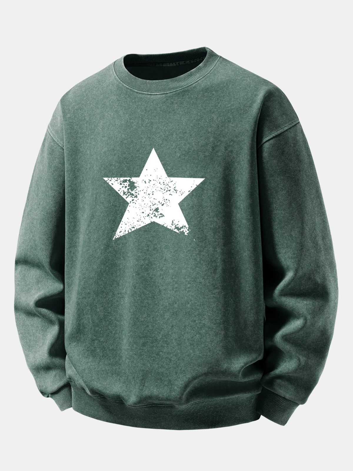 Relaxed Fit Star Print Washed Distressed Sweatshirt