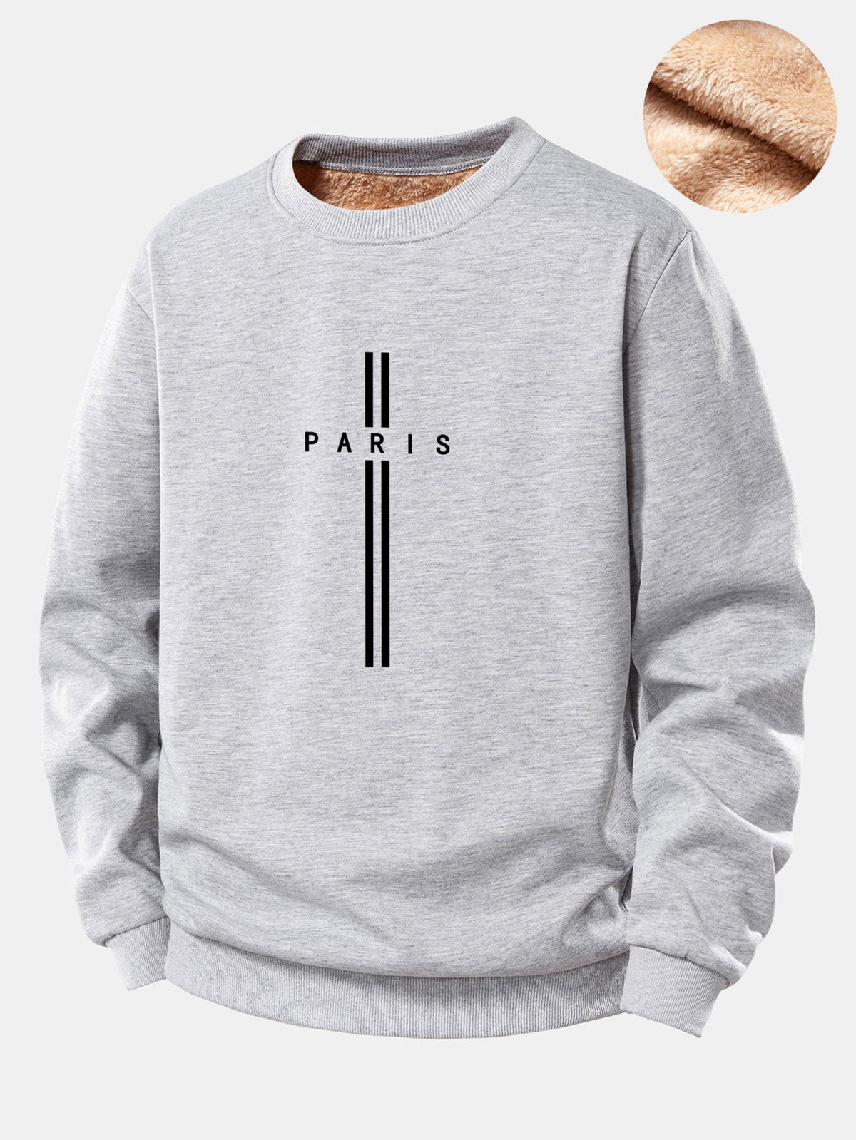 Paris Stripe Print Teddy Fleece Lined Sweatshirt