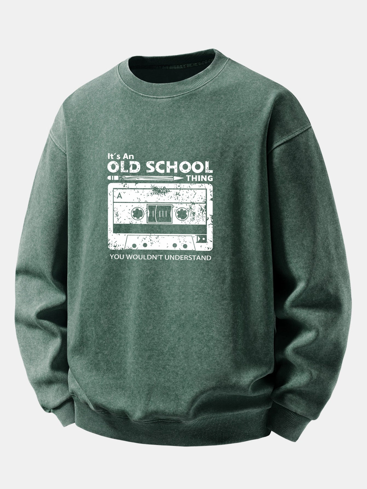 Relaxed Fit Cassette Tape Print Washed Distressed Sweatshirt