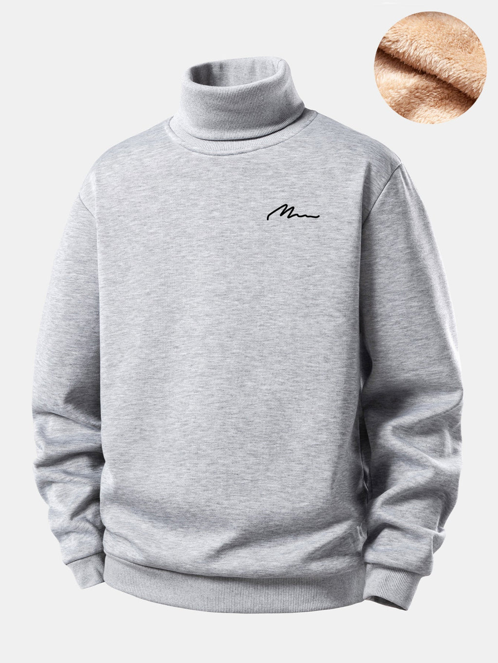 Men Print Teddy Fleece Lined Turtle Neck Sweatshirt
