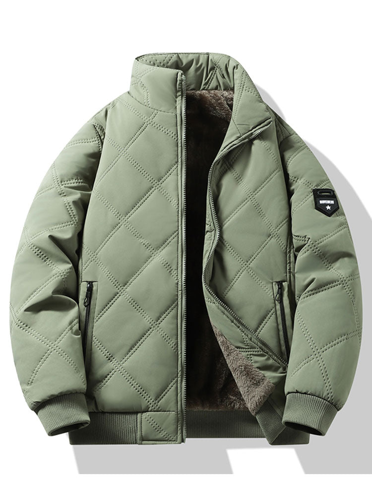 Faux Fur Lined Quilted Stand Collar Jacket