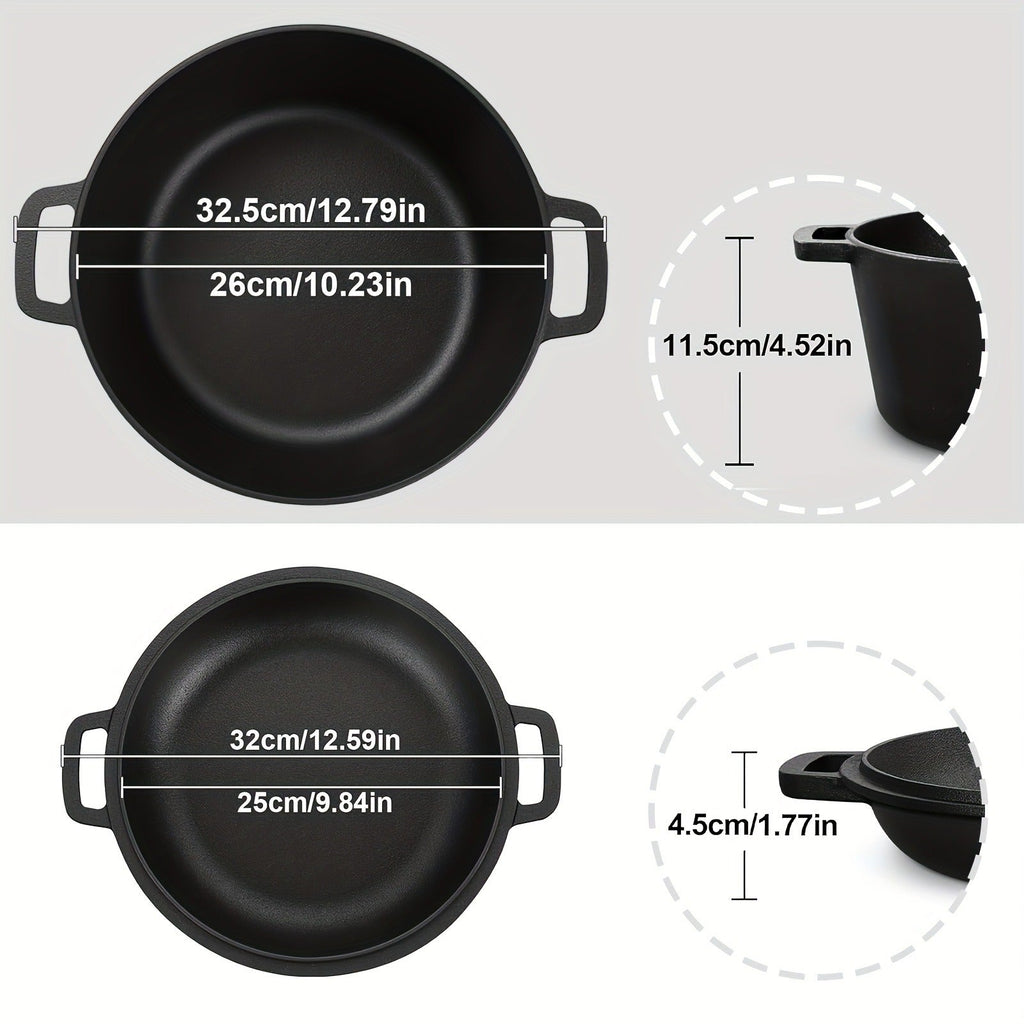 Pre-Seasoned-Labeled Cast Iron Dutch Oven with Reversible Skillet Lid, Trivet, Handle Covers and Scraper