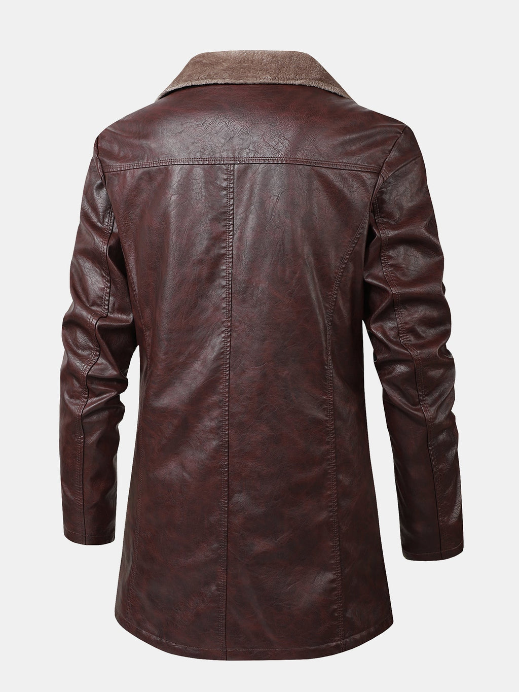 Faux Fur Lined Long Line PU Leather Coat