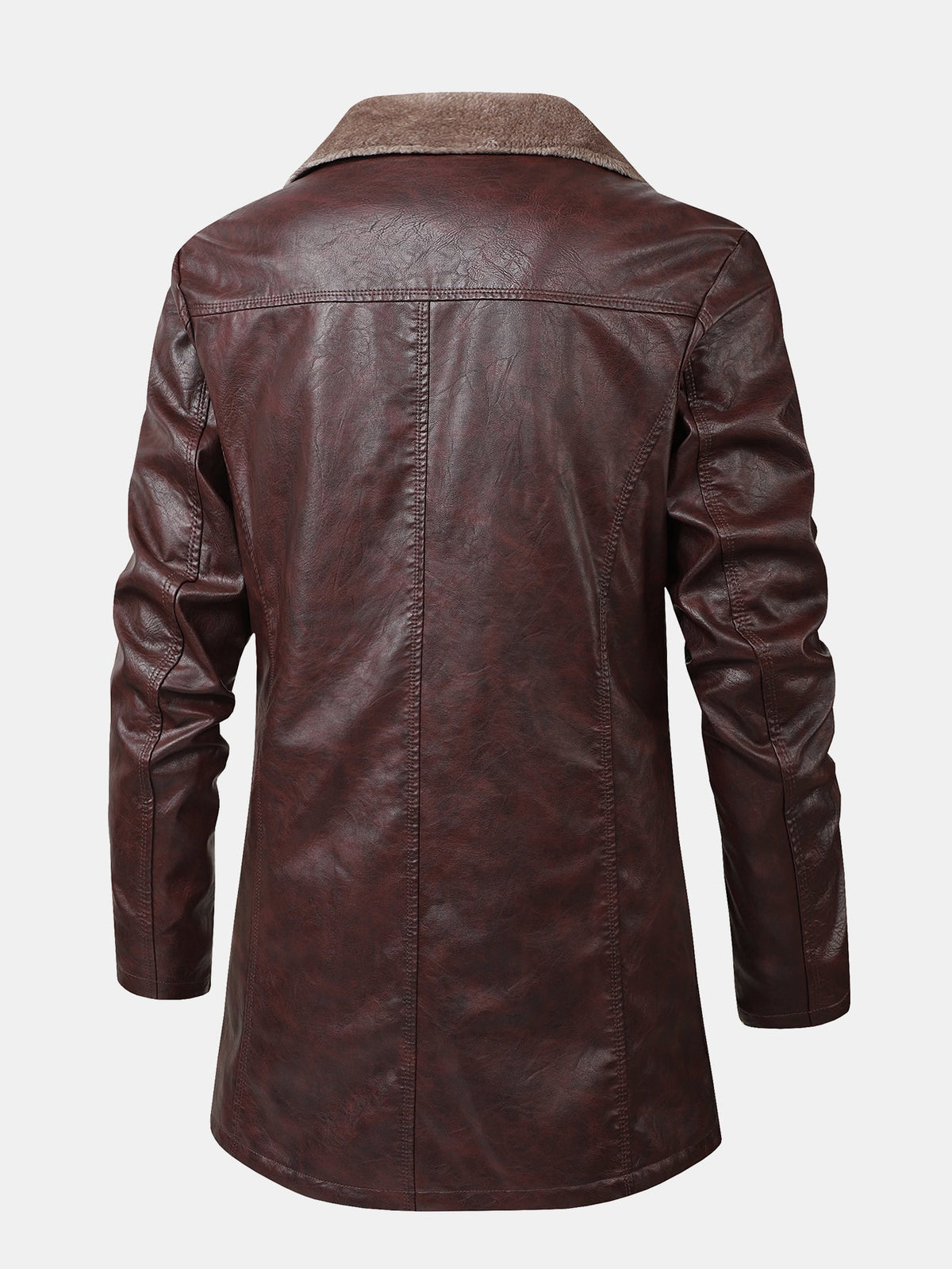 Faux Fur Lined Long Line PU Leather Coat