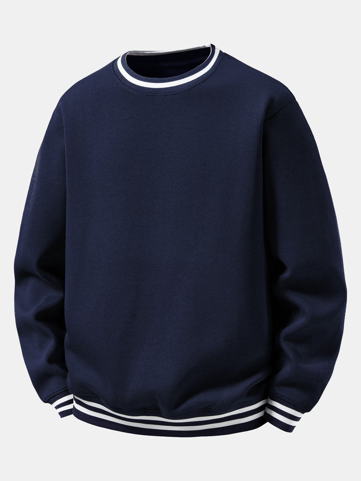 Striped Ribbed Trim Crew Neck Sweatshirt