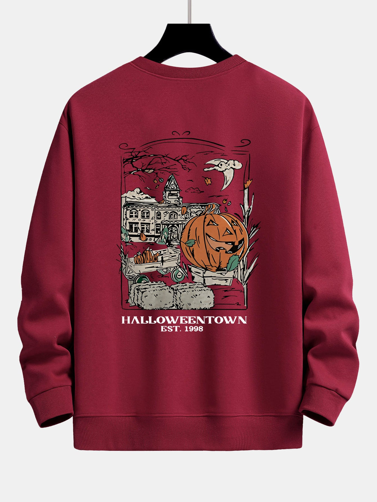 Halloween Pumpkin Town Print Relax Fit Sweatshirt