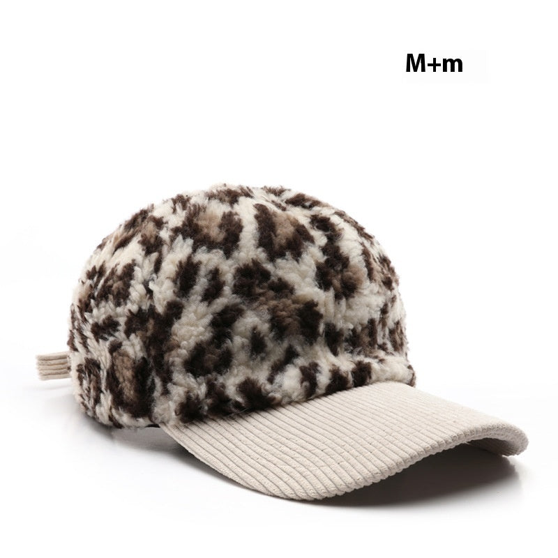Collins Baseballkappe mit Leopardenmuster aus Plüsch – Unisex, ganzjährig tragbar