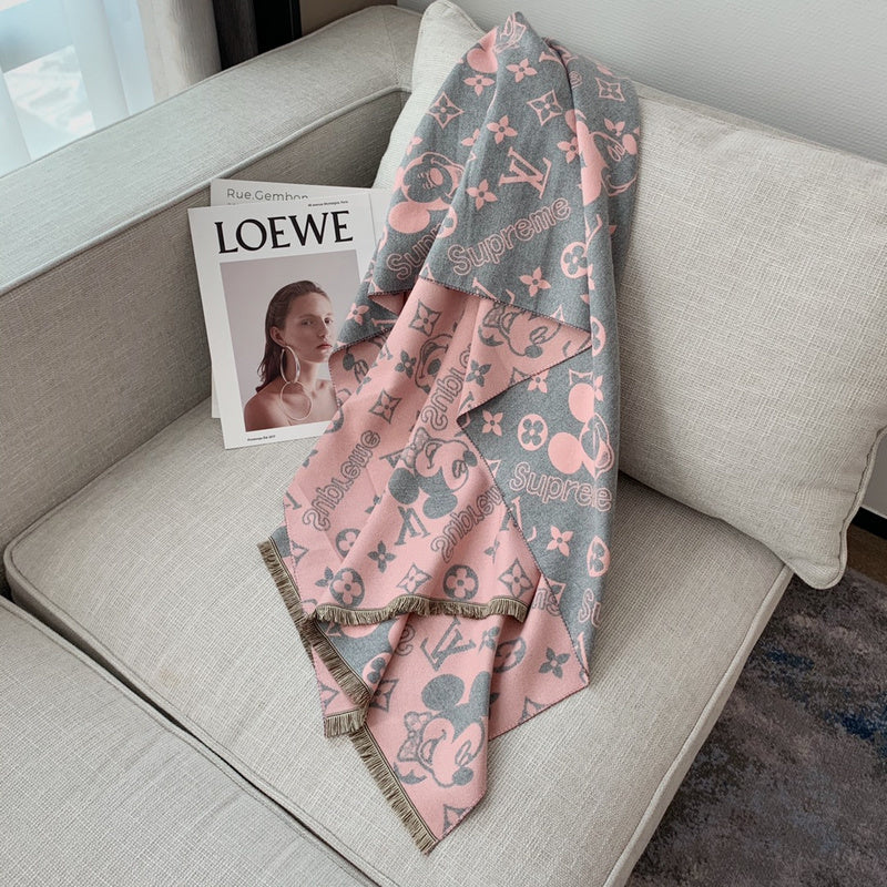Louis Vuitton x Supreme Mickey Mouse Reversible Monogram Scarf – Grey & Pink