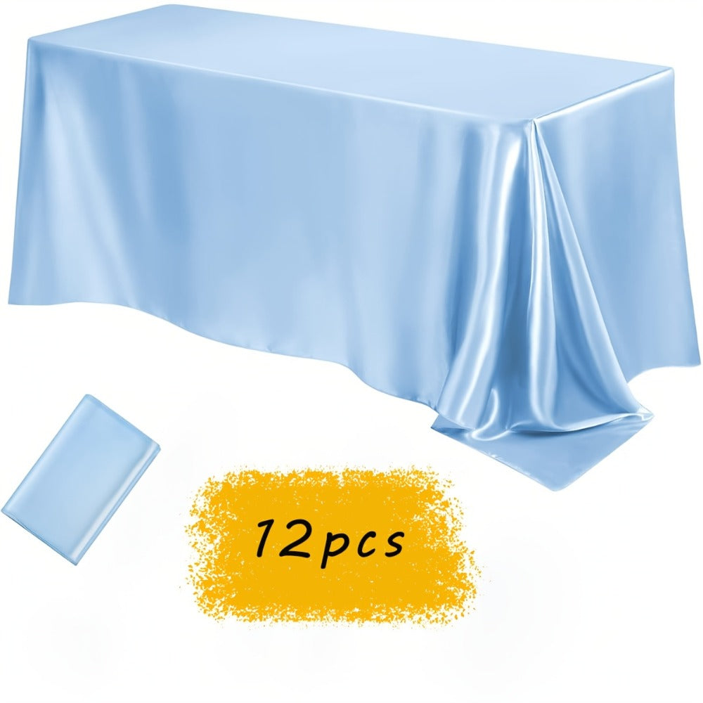 Tablecloth Satin Rectangle Cover 12-Piece Set in 57 x 102-Inch Size and Fourteen Colors for Events
