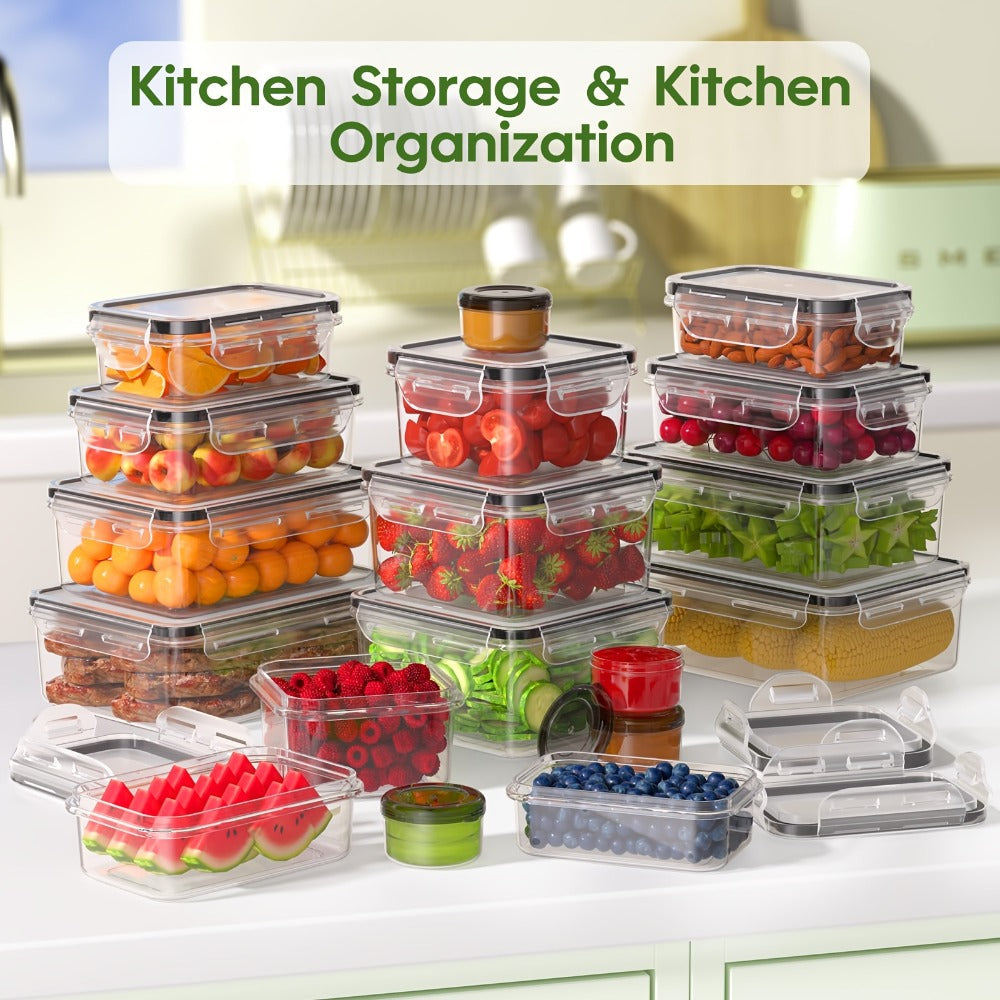 Food Storage Containers, Airtight Stackable Plastic Meal Prep Boxes with Leak-Proof Lids and Pantry Labels