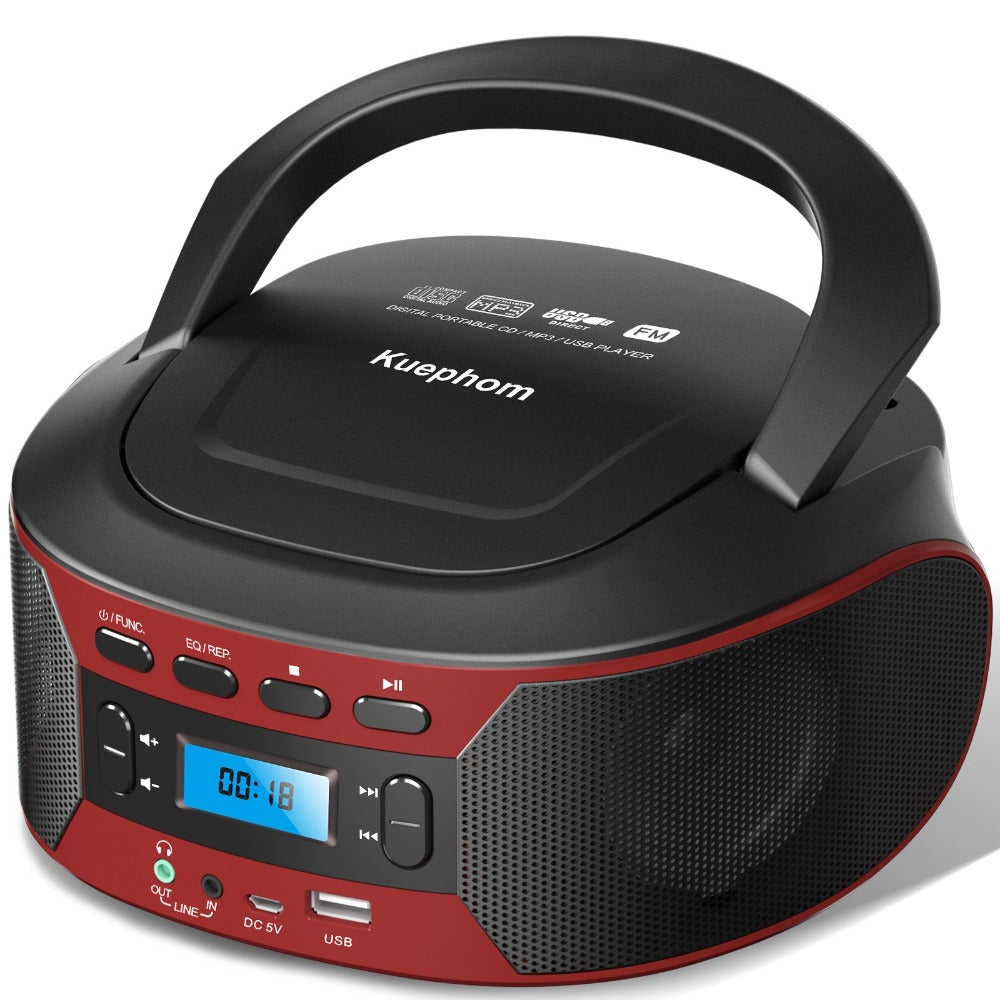 Bluetooth CD Player Boombox with FM Radio, Portable CD Boombox with AUX USB Playback, Earphone Jack