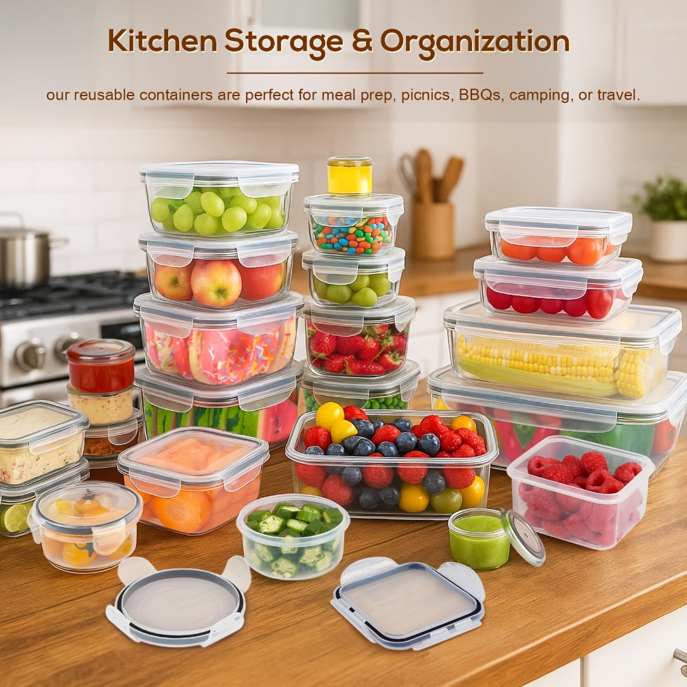 Food Storage Containers, Airtight Stackable Plastic Meal Prep Boxes with Leak-Proof Lids and Pantry Labels