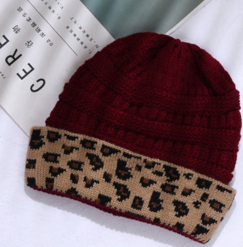 Trieber Strickmütze mit Leopardenmuster und Umschlag – Polyacryl, Einheitsgröße, 9 Farben