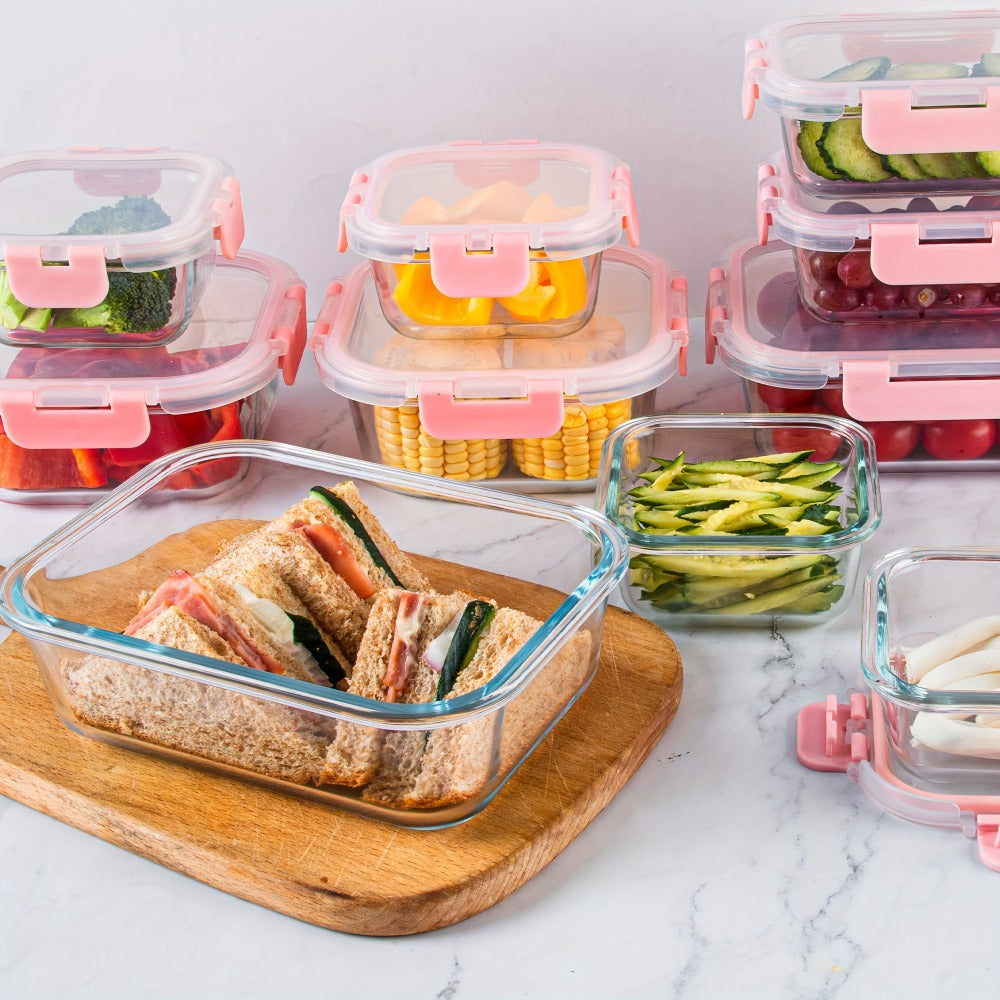 Glass Food Storage Containers for Meal Prep, Airtight Borosilicate Kitchen Boxes, Microwave and Freezer Safe