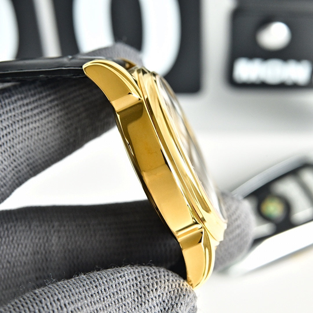 Omega Seamaster Chronograph – Yellow Gold White Dial Gold Sub-Dials Black Chapter Ring Red Script Leather Strap