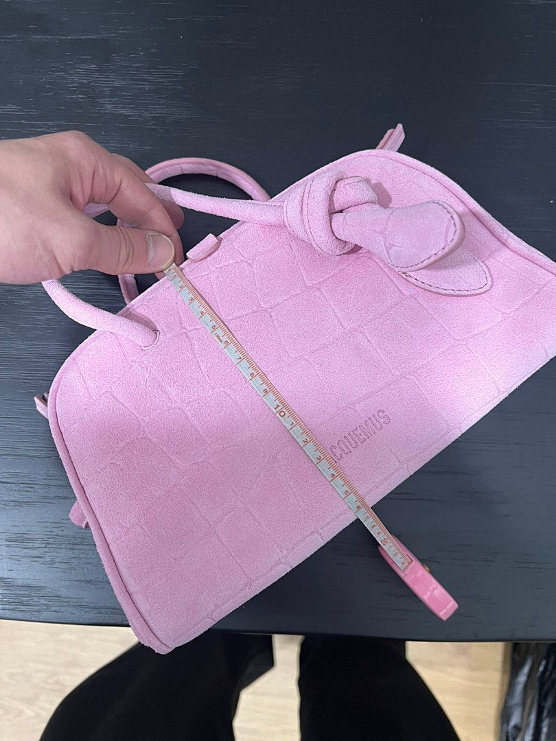 Jacquemus Croc-Embossed Suede Mini Handbag – Blush Pink