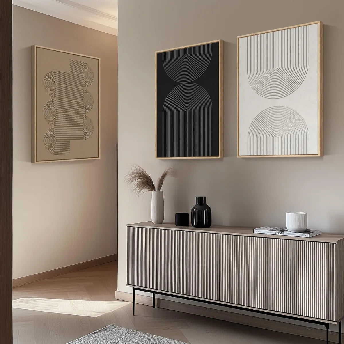 3Pcs Modern Abstract Line Canvas Wall Decor（No Frame）