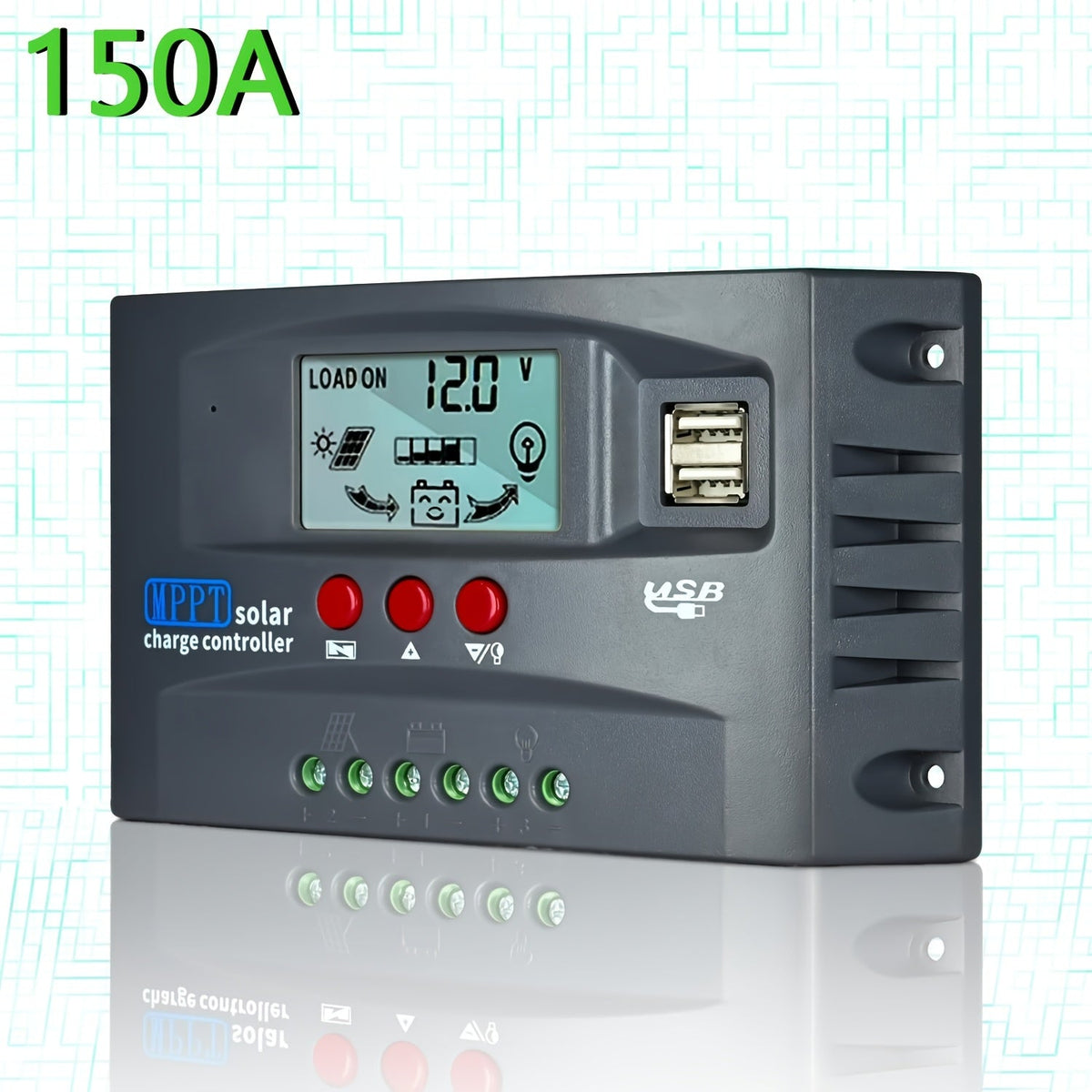 MPPT Solar Charge Controller 12V 24V – 150A/200A Auto-Tracking Solar Panel Regulator with LCD Display, Dual USB Port, Timer & Load Control for Gel Sealed Flooded & Lithium Batteries