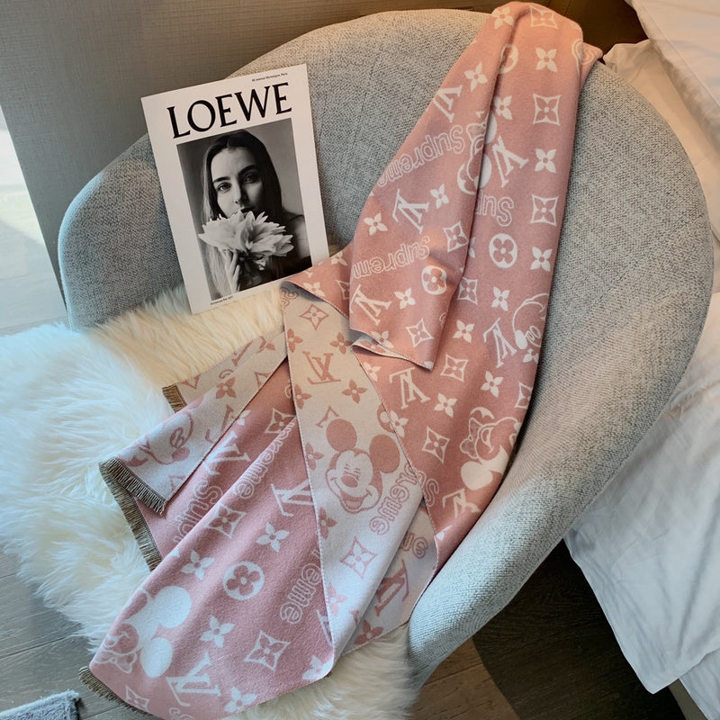 Louis Vuitton x Supreme Mickey Mouse Reversible Monogram Scarf – Grey & Pink