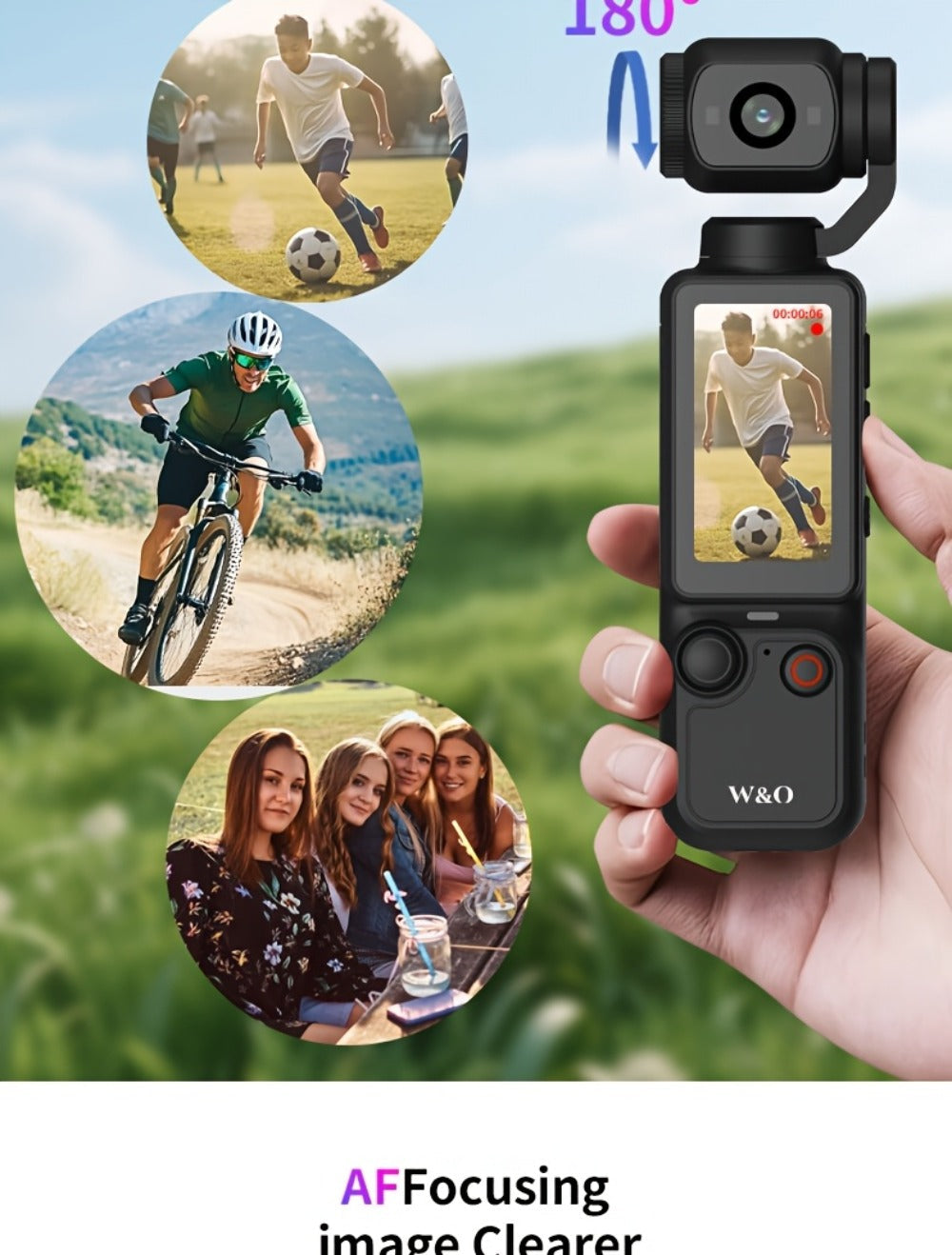 4K UHD Pocket Body Camera 32GB Card 2000mAh Battery 16X Zoom 180° Rotation 1.9-Inch Screen Mini Video Audio Cam for Outdoor Sport Bike Travel Personal Use Christmas Gift
