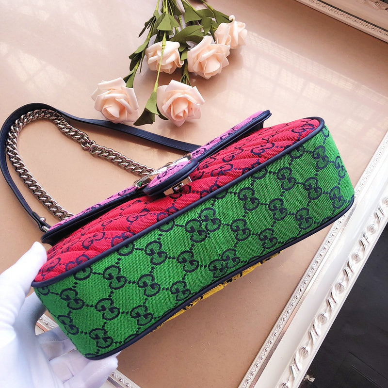 Gucci GG Marmont Small Shoulder Bag – Multicolour Quilted GG Canvas Pink Red Yellow Green