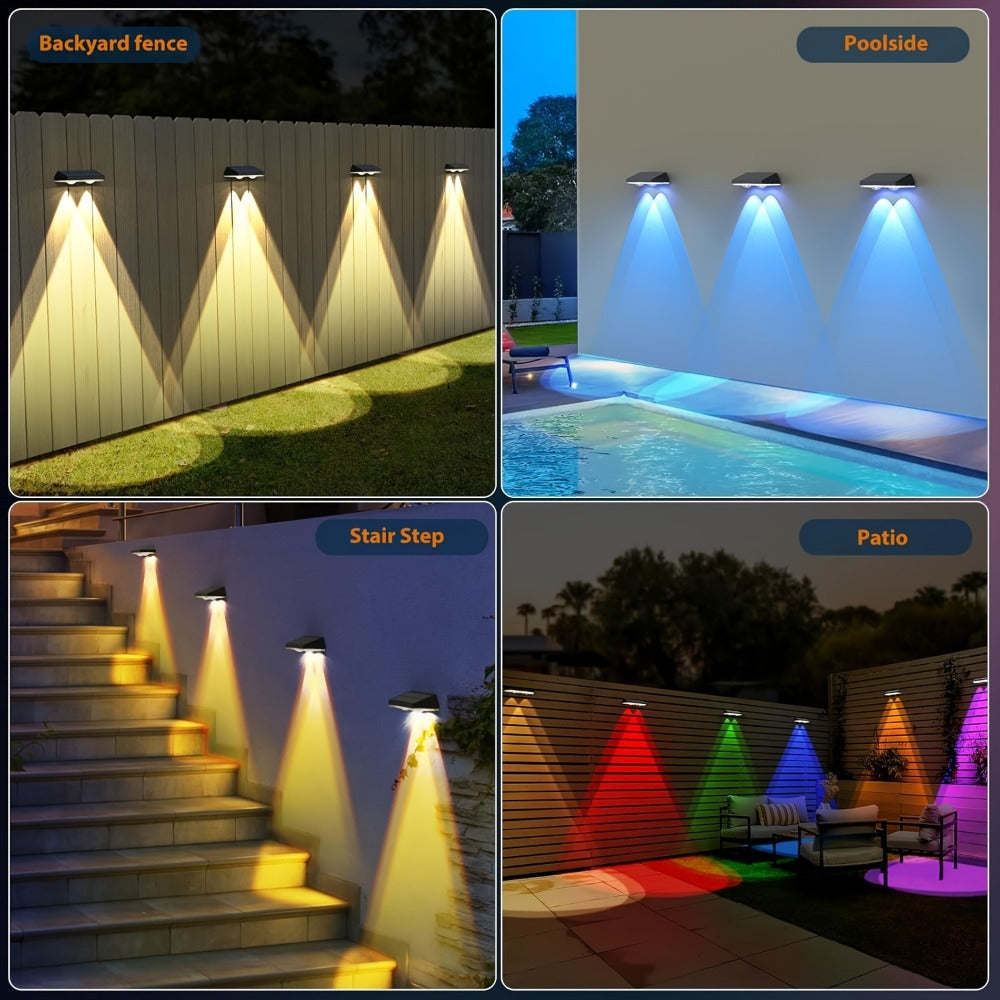 Solar Garden Light, Fence Wall Fixtures 9 Modes, Dusk Sensor and 4 or 8-Pack for Outdoor Garden Decor