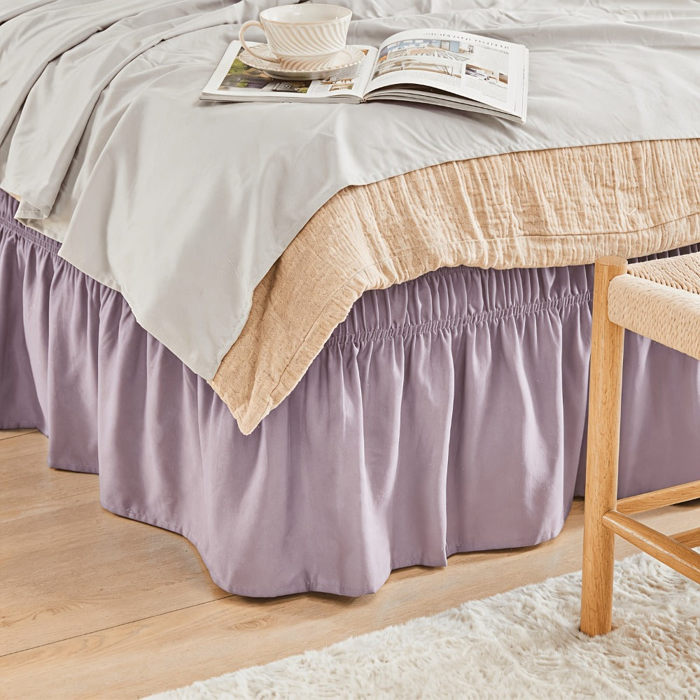 Bed Skirt Elastic Wrap Around Ruffle - 15 Inch Drop Microfiber Dust Ruffle, Adjustable No-Lift Fit, Fade Resistant Machine Washable, Hotel Quality Bedskirt for Twin Full Queen King, 30 Colors
