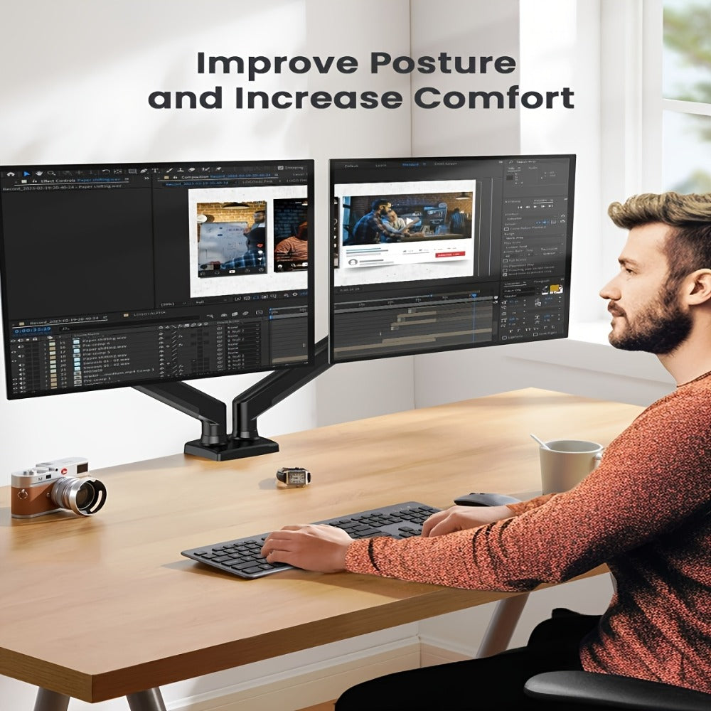 Dual Monitor Stand for 32 Inch Screens, Full Motion Dual Monitor Arm with 180° Swivel Tilt 360° Rotation